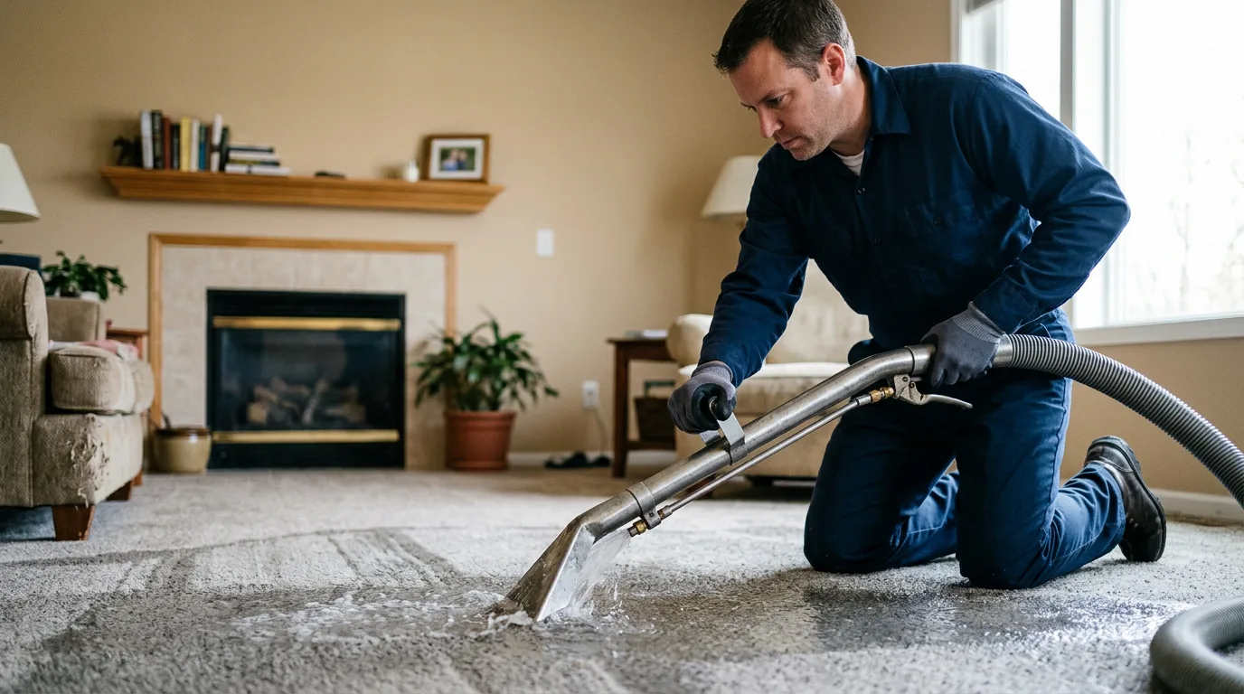Water damage restoration technician working near Albert, OK